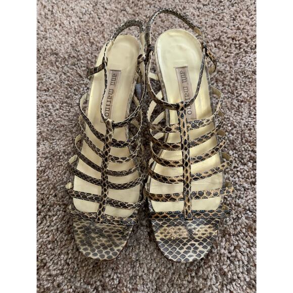 Ann Marino Snakeskin Leather Strappy Open Toe Heeled Sandal Size 7 M Womens - Picture 2 of 8